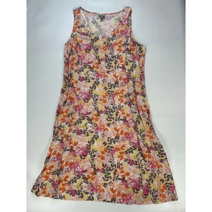 J Jill Dress Womens 18 Midi Floral Rayon Pink Orange Yellow Sundress V-Neck